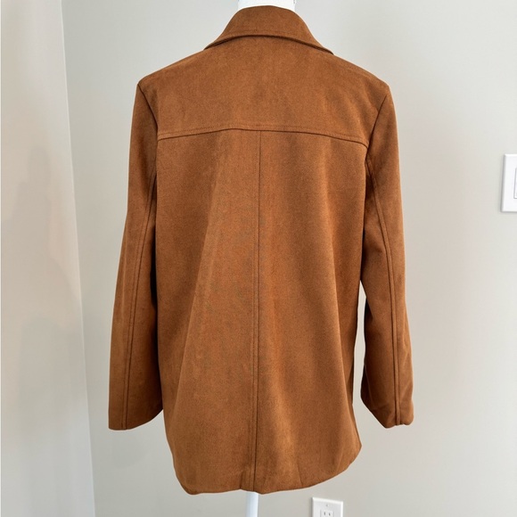 Faux Suede Brown Lapel Collar Button Up Oversized Jacket Blazer Small - Picture 8 of 14